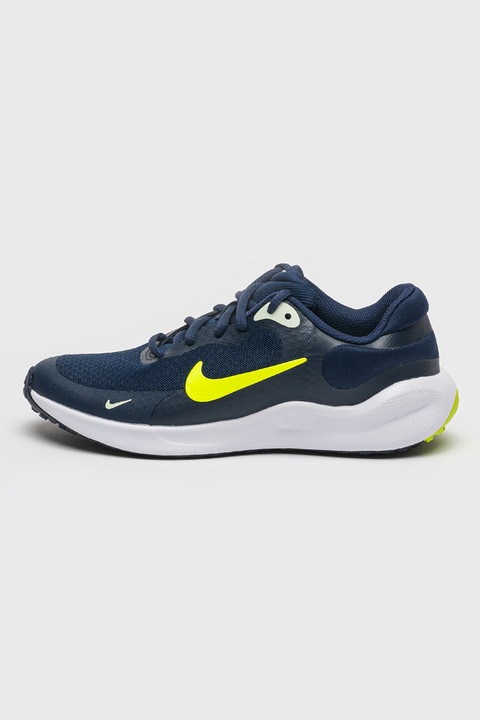 Nike, Pantofi cu imprimeu logo, pentru alergare Revolution 7, Verde lime/Bleumarin