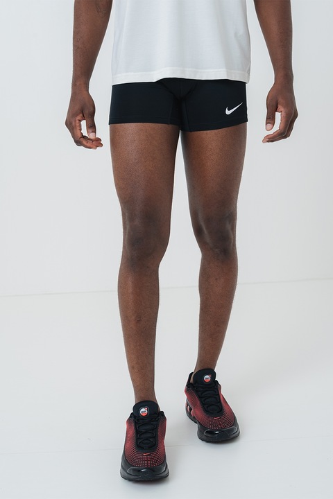 Nike, Colanti scurti cu logo, pentru fitness, Negru