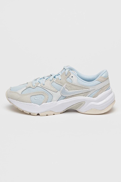 Nike, Pantofi sport AL8 cu garnituri de piele intoarsa si talpa demi-wedge, Gri cenusiu/Verde pal/Alb optic