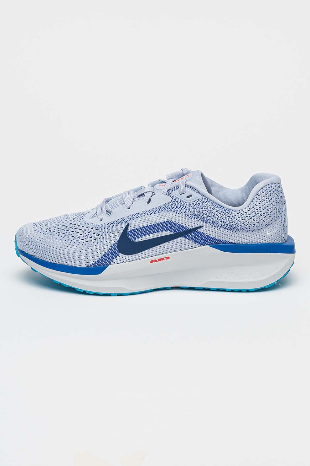 Nike, Pantofi Air Winflo 11 cu detaliu logo pentru alergare, Albastru pastel, Albastru royal, Alb optic, 9