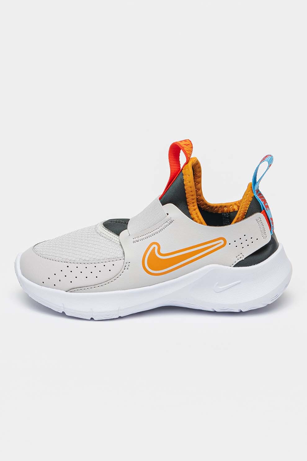 Nike, Pantofi slip-on cu garnituri din piele Flex Runner 3, Gri deschis, Portocaliu stins, Alb optic, 28 EU