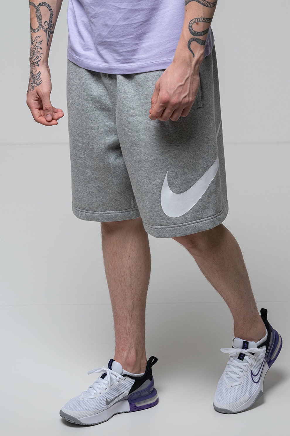 Nike, Bermude cu snur si buzunare, Gri melange, L