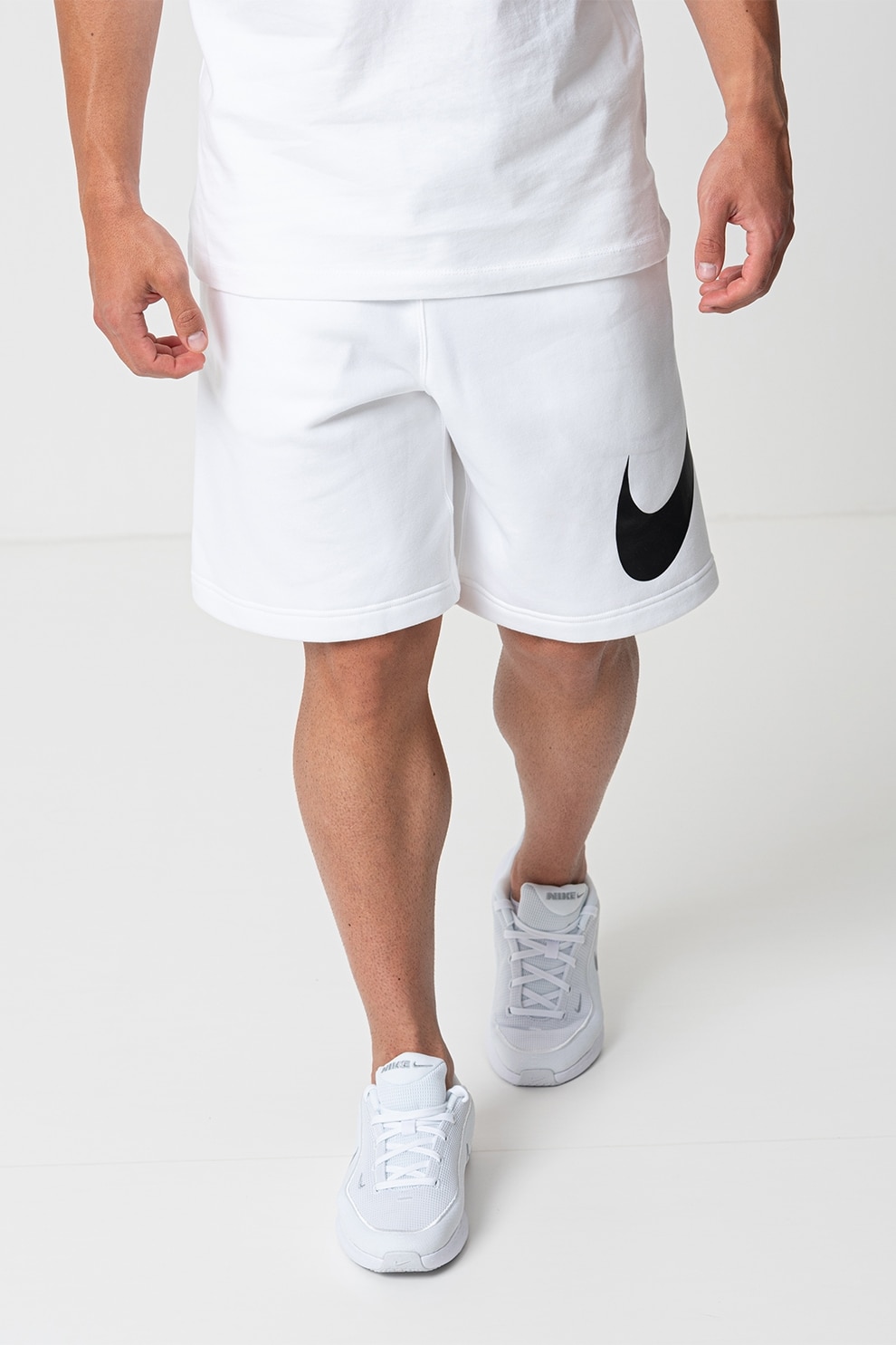 Nike, Bermude cu snur si buzunare, Alb optic, XL