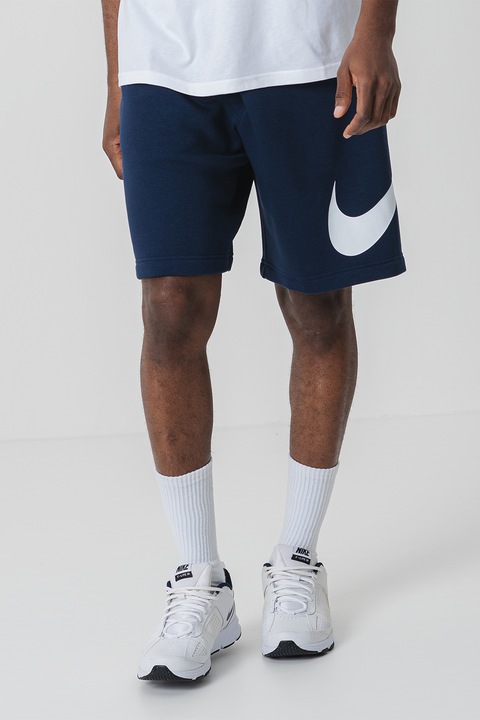 Nike, Bermude cu snur de ajustare si buzunare, Alb/Bleumarin