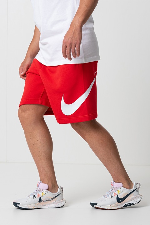Nike, Bermude cu snur de ajustare si buzunare, Rosu/Alb