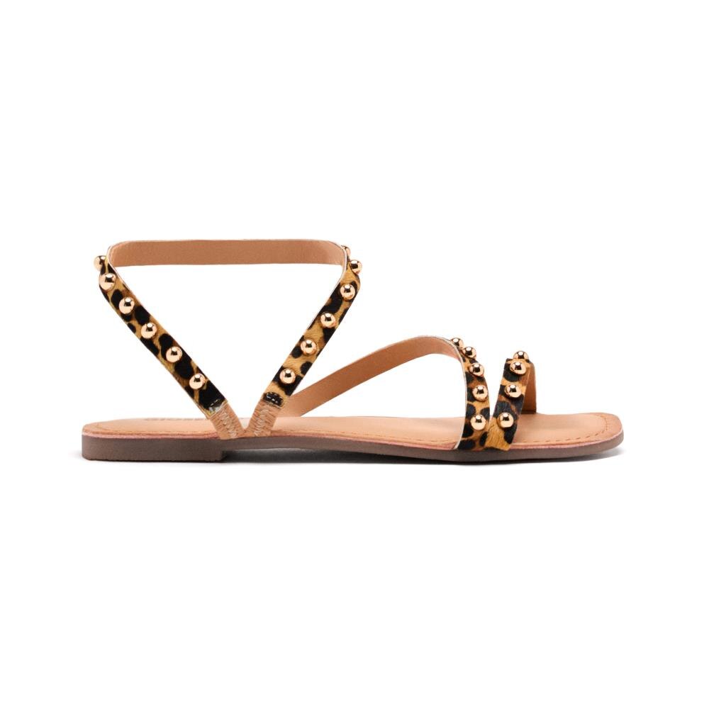Gioseppo, Sandale de piele cu par scurt, cu animal print Ogema, Maro inchis, Maro nisip, 39