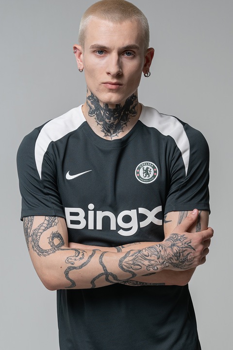 Nike, Dri-FIT kerek nyakú sportpóló, Csontszín/Sötétzöld