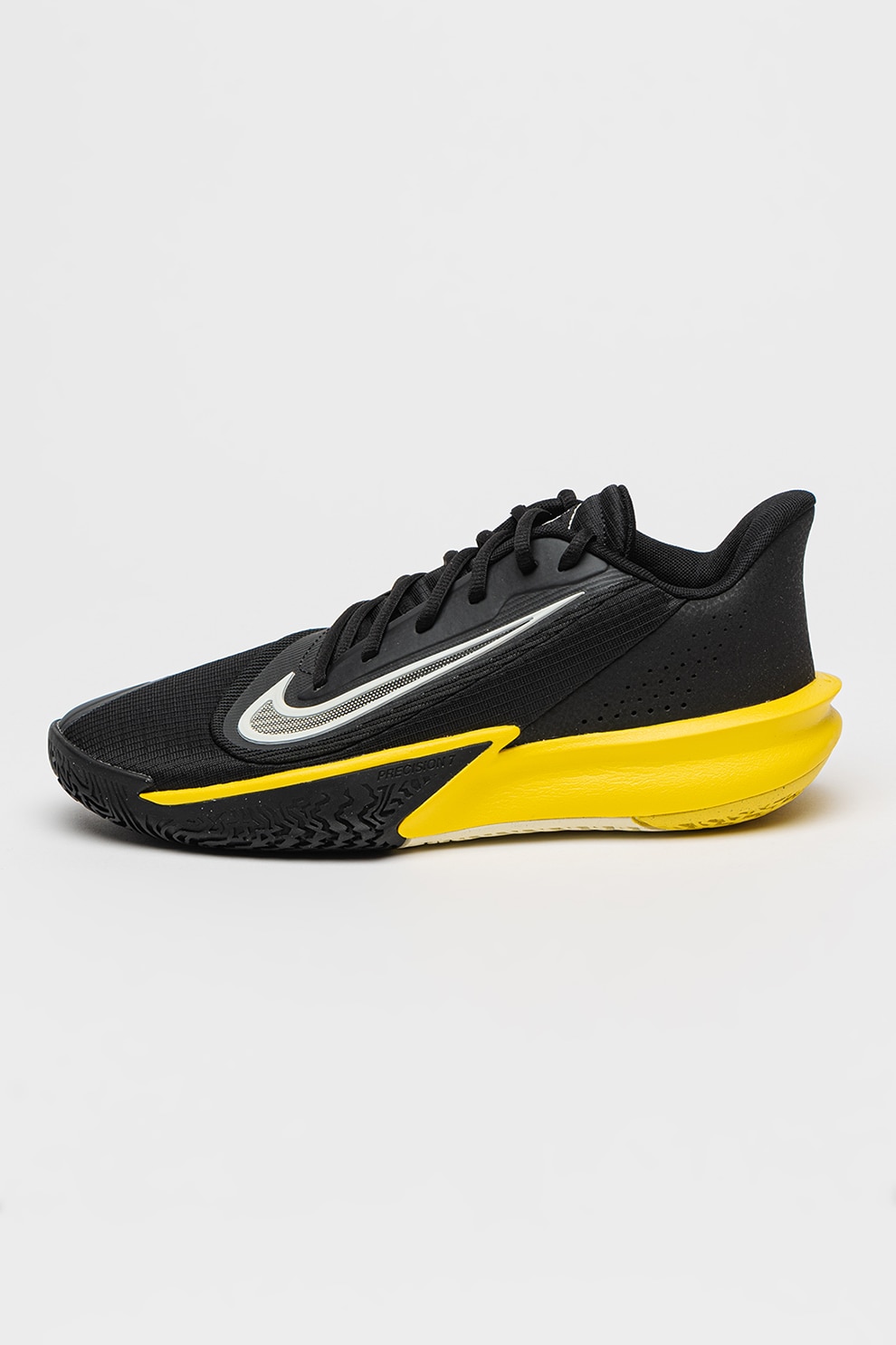 Nike, Pantofi low-cut pentru baschet Precision VII, Negru, Galben sofran, Crem, 11.5