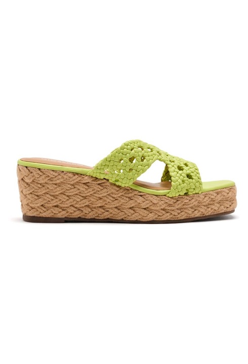 Gioseppo, Papuci din piele cu talpa wedge si aspect crosetat, Verde lime