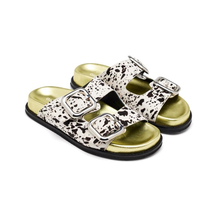 Gioseppo, Papuci de piele cu animal print Mifflin, Maro inchis/Maro nisip