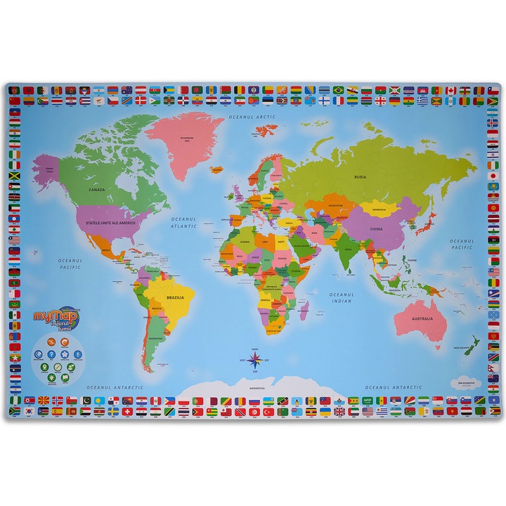 Harta interactiva a lumii Momki, cu creion interactiv, bilingv, romana-engleza