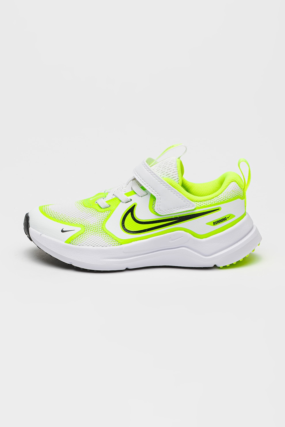Nike, Pantofi Cosmic cu velcro, pentru alergare, Verde neon, Alb optic, 28 EU