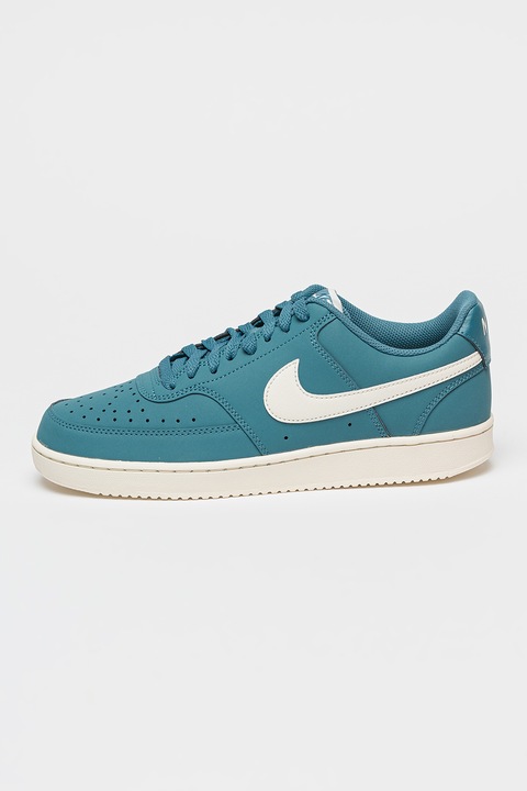 Nike, Pantofi sport din piele ecologica Court Vision, Albastru prafuit/Crem