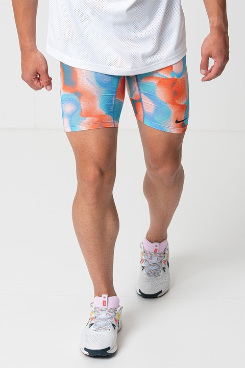 Nike, Pantaloni scurti cu tehnologie Dri-FIT, pentru fitness Pro, Portocaliu/Turcoaz/Roz somon