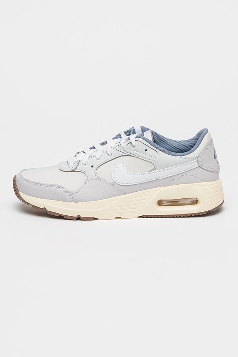 Nike, Pantofi sport din piele cu insertii din plasa Air Max, Albastru pastel/Gri deschis/Crem