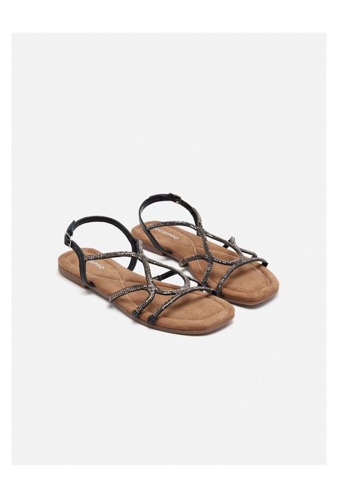 Gioseppo, Sandale de piele cu talpa plasat si strasuri, Negru, 38