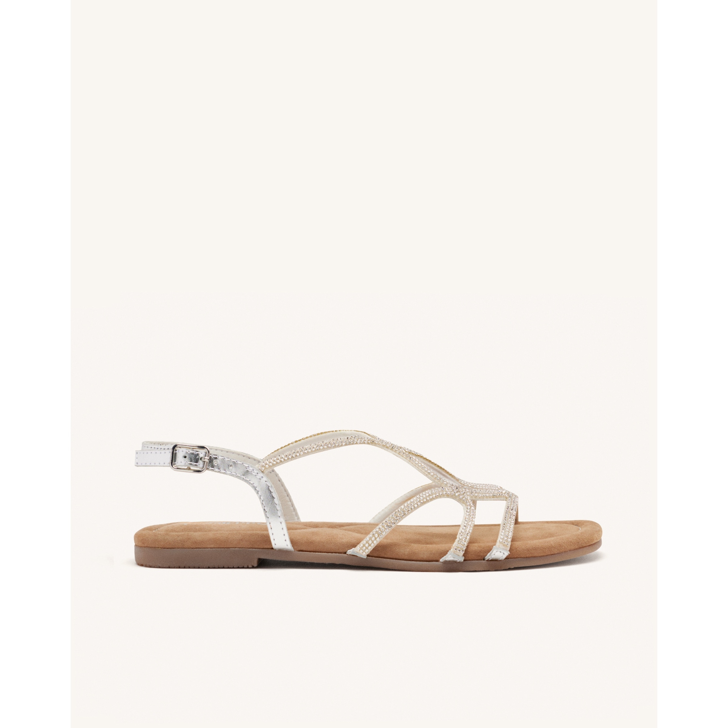 Gioseppo, Sandale de piele cu talpa plasat si strasuri, Argintiu, 39