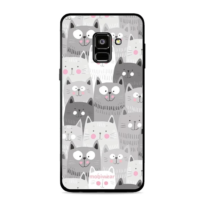 Husa telefon Mobiwear Glossy, pentru Samsung Galaxy A8 (2018), design Kocicky, rezistenta la socuri si zgarieturi, multicolor