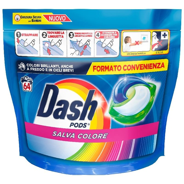 Detergent rufe, Dash, capsule, 64pcs, ecologic, pentru piele sensibila