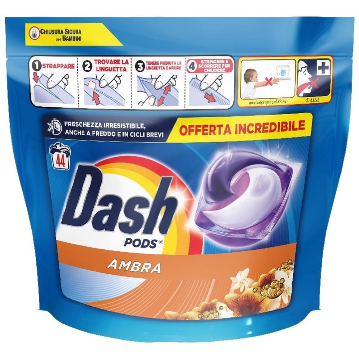 Capsule detergent rufe Lavatrice Ecodosi 44pz, Ambra, Dash
