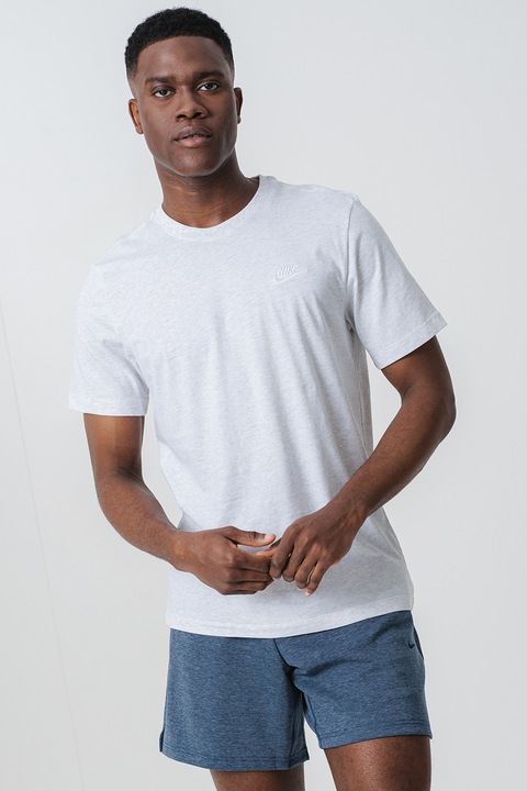 Nike, Памучна тениска Sportswear Club, Мръснобял, Антрацитно сиво, XL