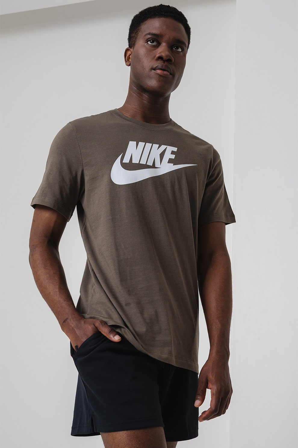 Nike, Tricou cu imprimeu logo Icon Futura, Kaki inchis, S