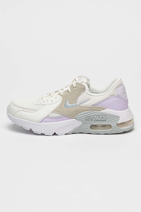 Nike, Кожени спортни обувки Air Max Excee с велур, Пепеляво сиво/Лилав/Бял