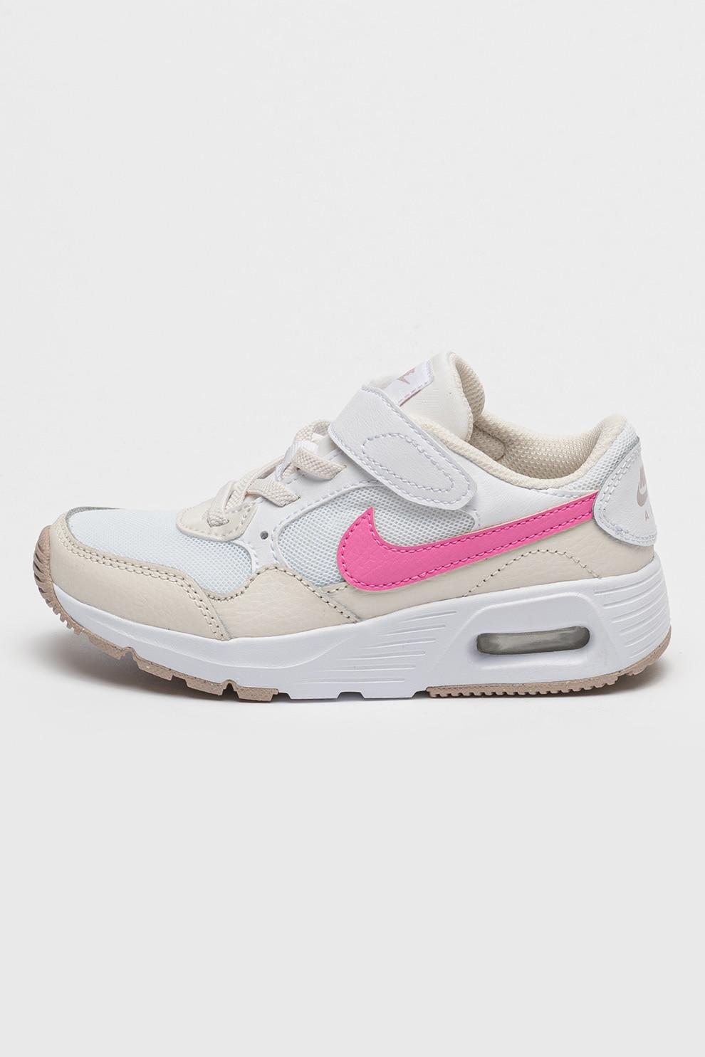 Nike, Pantofi sport cu piele si velcro Air Max SC, Alb, Maro nisip, 29.5 EU