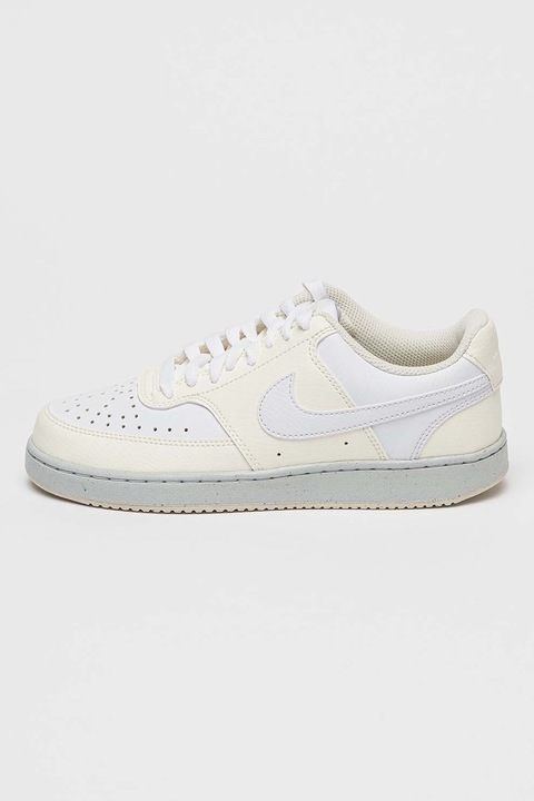 Nike, Тренировъчни обувки Court Vision от еко кожа, Светло сив, Бледожълт, 9