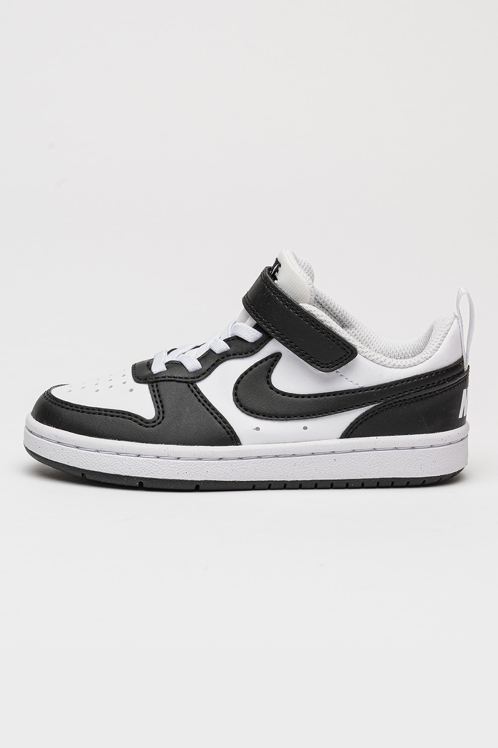 Nike, Pantofi sport din piele ecologica cu velcro Court Borough, Alb, Negru stins, 28 EU