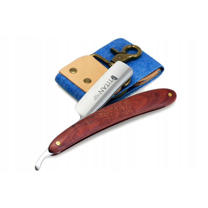 TITAN XMHW-BRO традиционно ножче за бръснач, въглеродна стомана, махагонова дръжка, комплект с калъф и каишка за заточване, 24.4 см