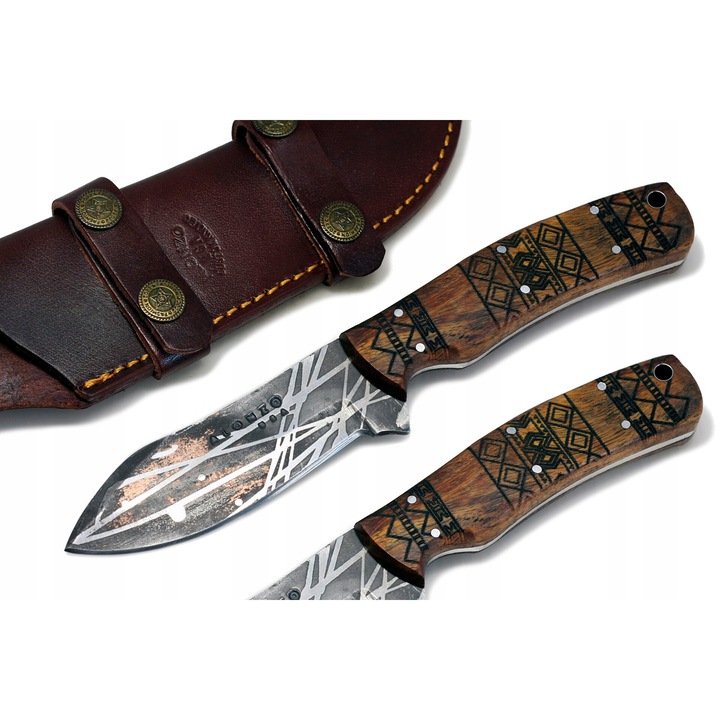 Cutit de vanatoare Alonzo 33712, otel 1095HC, lemn BURL, 22,8cm, husa piele naturala