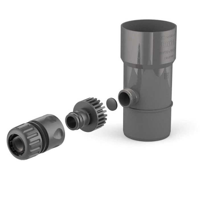 Colector de apa Bryza 90mm, set complet cu conexiune rapida, culoare grafit, pentru sistem de jgheaburi