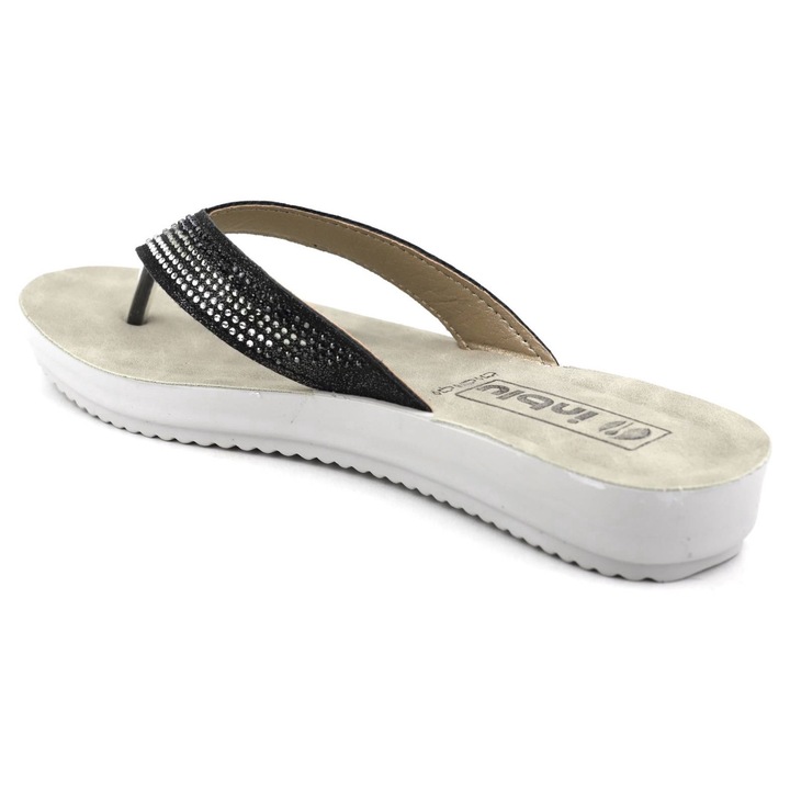 Slapi dama Inblu, negru, piele ecologica, talpa usoara, bretele decorative