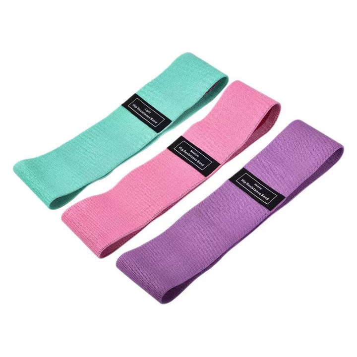Set 3 benzi elastice de exercitii pentru picioare si fese, multicolor, usor de transportat