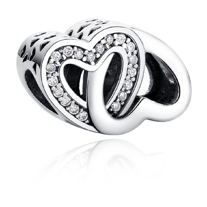 925 ezüst talizmán, összetört szívek, cirkónia, ezüst