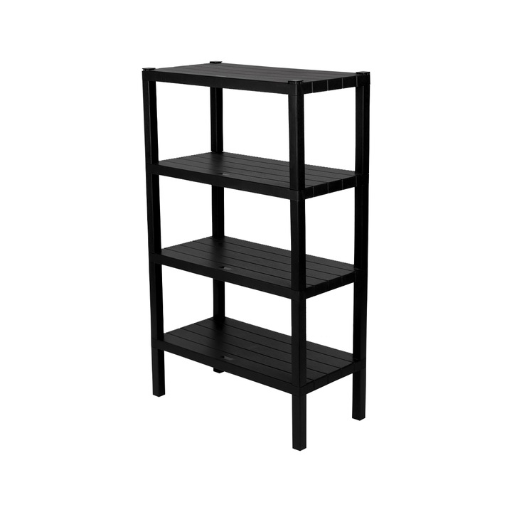 Raft multifunctional cu 4 rafturi din plastic polipropilenic pentru baie/bucatarie/birou, Sultan, 30x60x100 cm, Negru