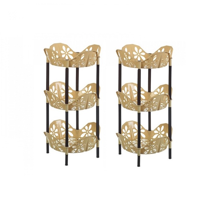 Set 2 Rafturi din plastic pentru depozitare Sultan, 3 etajere, Bej/Maro