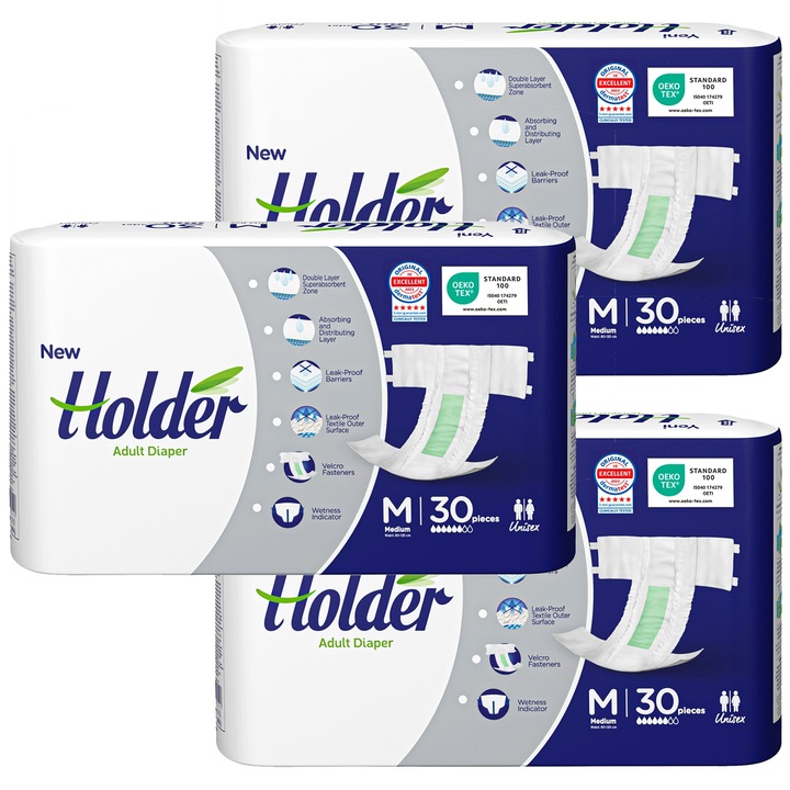 Scutece adulti Holder, marimea M, talie 80-120 cm, 90 buc