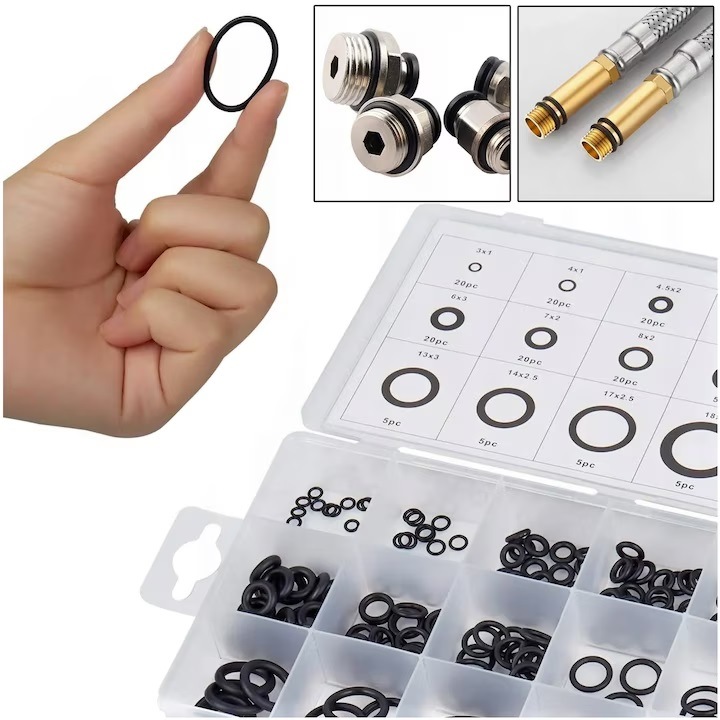 Set 225 garnituri eBA® Premium, Rezistente la ozon, uleiuri, 1-4 mm, 3-22 mm, Negru