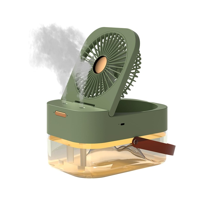 LYCENXI asztali ventilátor 2,5 literes víztartállyal, 3 sebességfokozattal, LED világítással, zöld színű, hordozható, újratölthető
