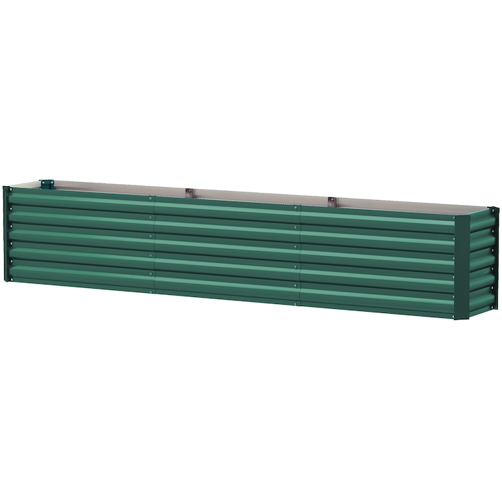 Слънчева кашпа, със заоблени ръбове, кутия за растения, повдигната зеленчукова градинска леха, изработена от поцинкована стомана, за зеленчуци и цветя, 240x40x45 см, зелена