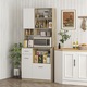 Bufet inalt de bucatarie cu sertar, HOMCOM, 3 dulapuri si 4 compartimente deschise, din PAL, pentru living si bucatarie, 80x35x180 cm, alb si stejar
