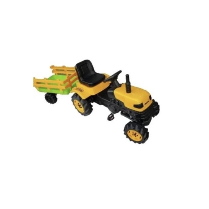 Tractor cu remorca si cu remorca pentru copii, 90 x 47 x 53 cm, Galben, Sultan