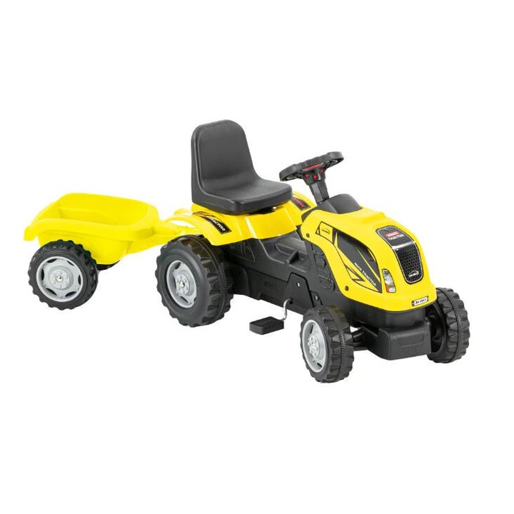 Tractor cu remorca si cu remorca pentru copii, 137 x 47 x 53 cm, Galben, Sultan