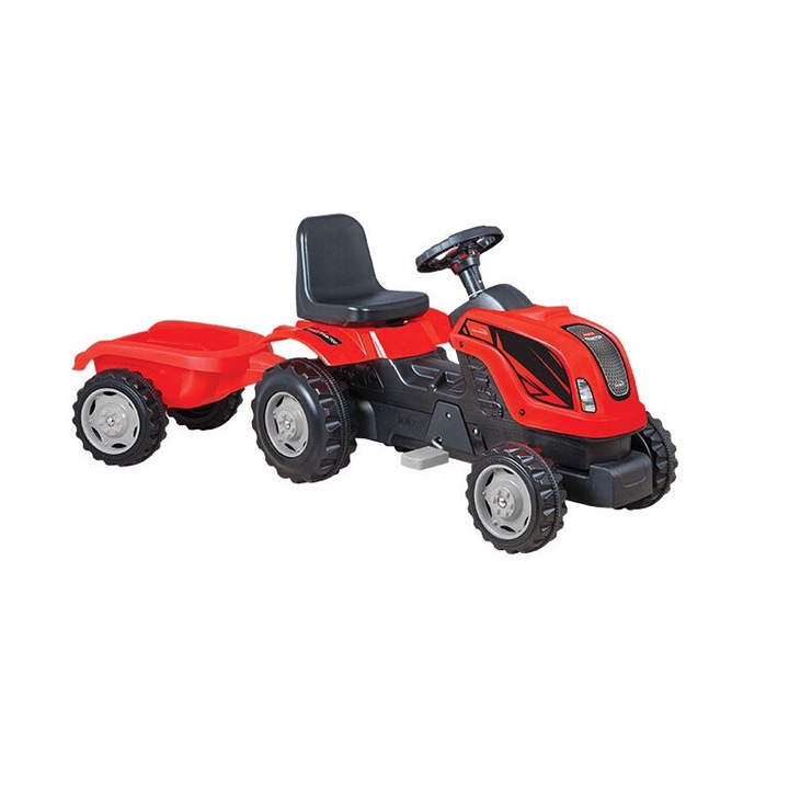 Tractor cu remorca si cu remorca pentru copii, 137 x 47 x 53 cm, Rosu, Sultan
