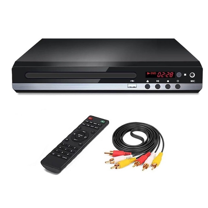 Rqiurpn DVD плейър, 1080P, преносим, поддържа USB, ултракомпактен дизайн, за телевизор