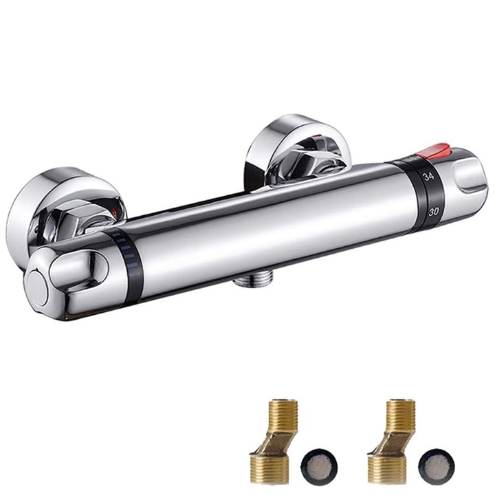 Rqiurpn termosztatikus zuhanycsaptelep, falra szerelhető, hőmérséklet szabályozás, 20-50C, G 3/4" x G 1/2"
