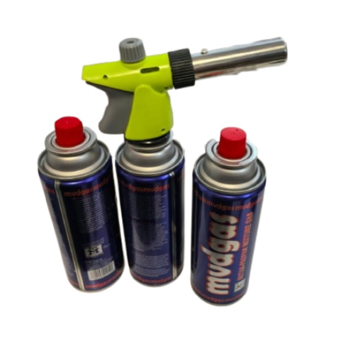 Set cap arzator cu opritor, reglaj +3 Rezerve Gaz Butan 227g mvd, prezinta opritor, modificare de intensitate si volum, calitate superioara de aprindere