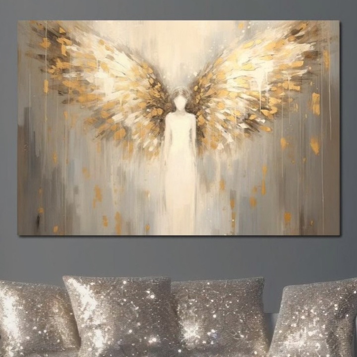 Tablou Canvas Premium, LuxCanva® H1000, Aura Puritatii, 80 X 120 CM, Panza Bumbac 100% 400g/m2, Sasiu Lemn, Rai, Divinitate, Aurite, Aripi, Inger, Porti, Univers, Religie, Crestinism, Living, Dormitor, Birou